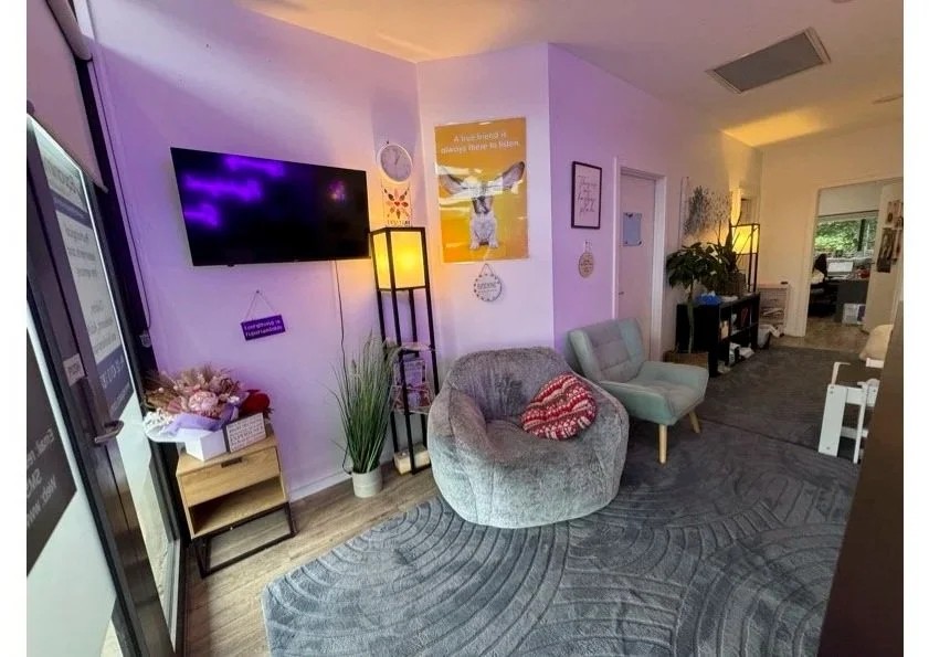 Comfortable lounge seating in the Equanimity waiting room